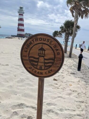 Looking towards the Ocean Cay light house. A DIY tour is a great way to spend time and little money .Ocean Cay is one way to have fun on an MSC Cruise