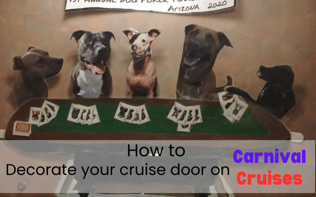 Five dogs at a poker table are featured on a cruise cabin door decorations