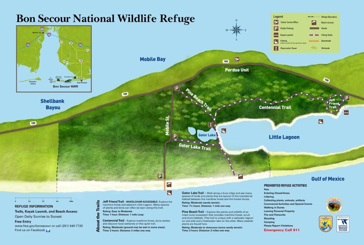 Trail map of Bon Secour National Wildlife Refuge