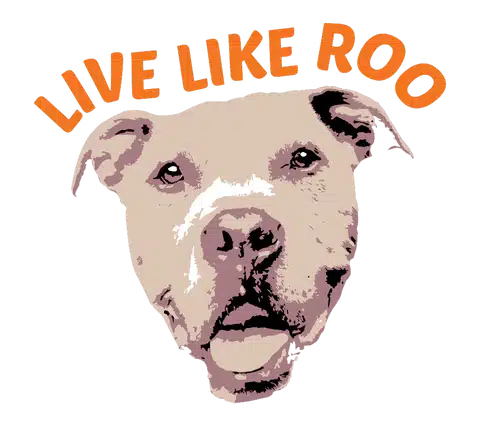 Logo of Roo, the lovable pitbull mascot for the Live Like Roo Foundation, spreading love, hope, and support to animals in need.