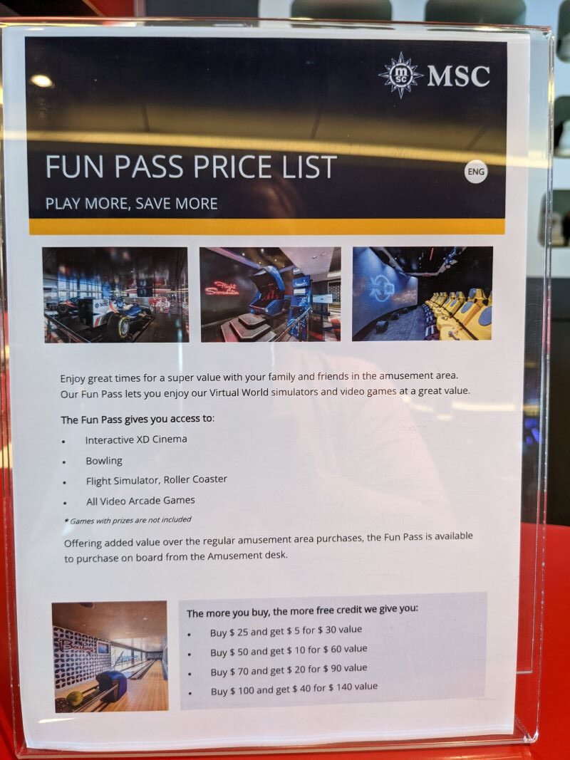 MSC Meraviglia Fun Pass price list. Save money with a Fun Pass