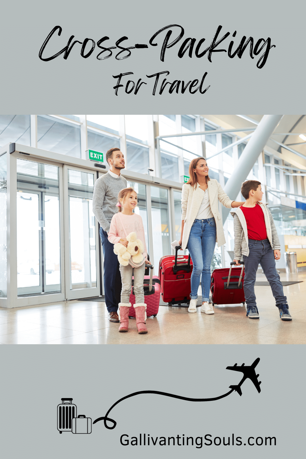 family in airport with luggage