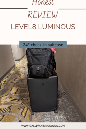 Level8 Luminous 24" Check in suitcase on hotel carpet. Is this your next piece of luggage?