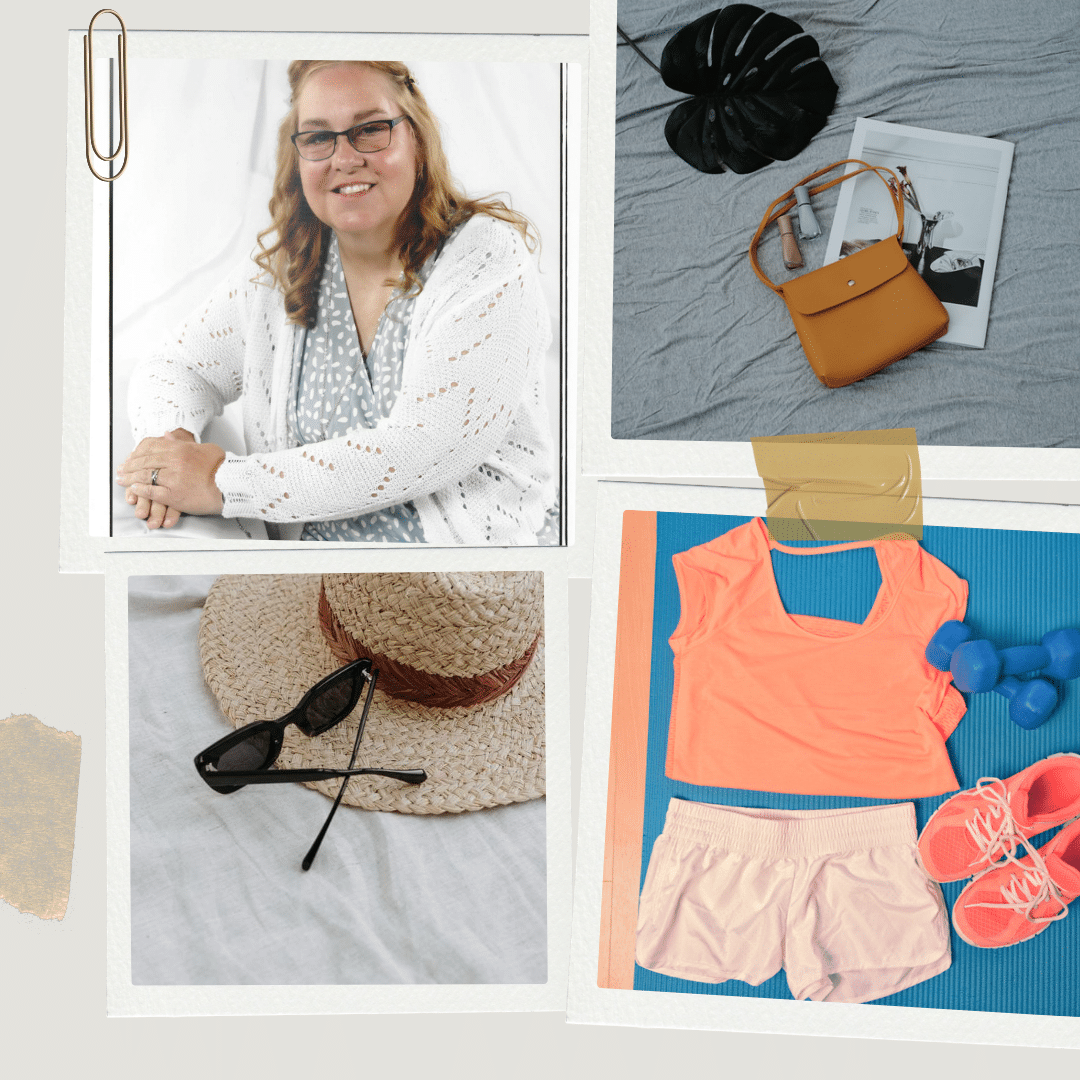 Extra items to add to your capsule wardrobe include a sweater, a hat and sunglasses, a small neutral color cross body bag and workout clothes 