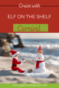 Elfie and your son building a snowman from sand on your cruise vacation