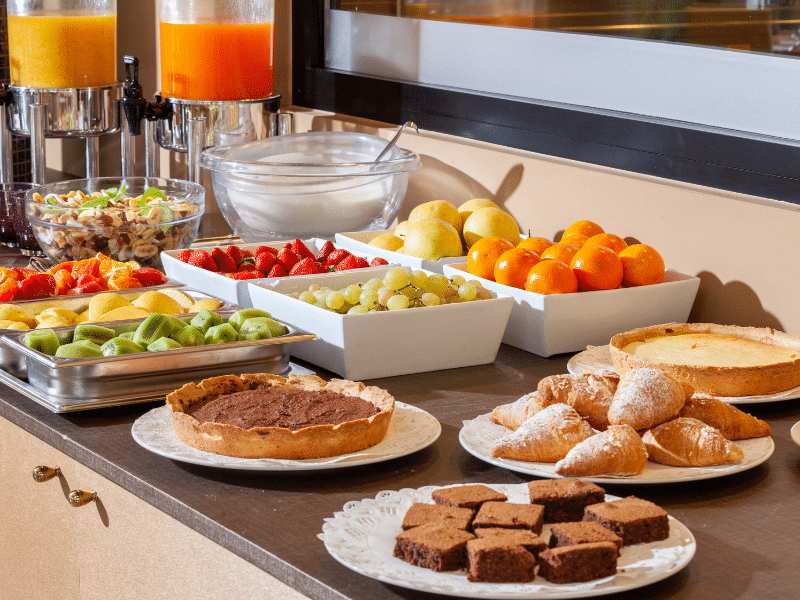 Breakfast bar at hotel.
Free breakfast with loyalty