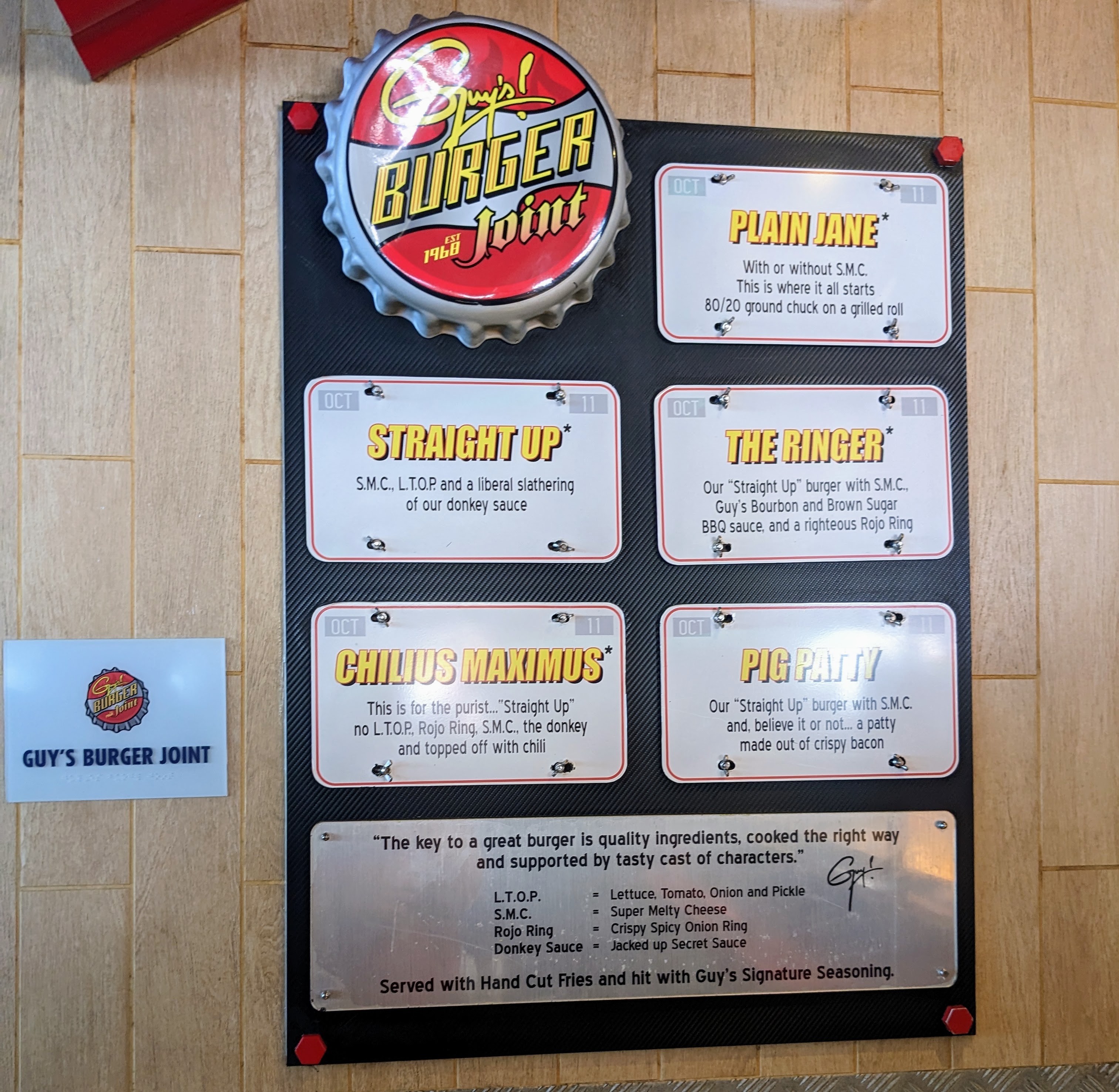 Menu at Guys Burgers on Carnival Panorama