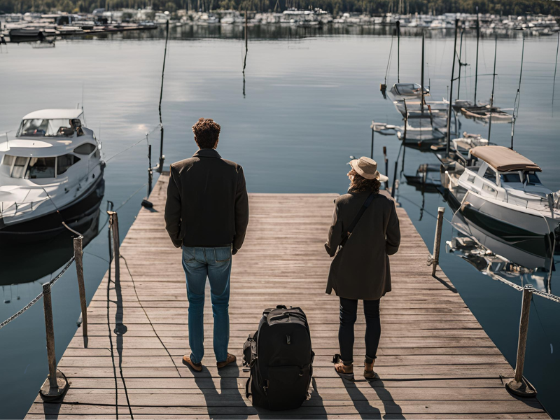 Couple on dock waiting to board excursion. Made with AI