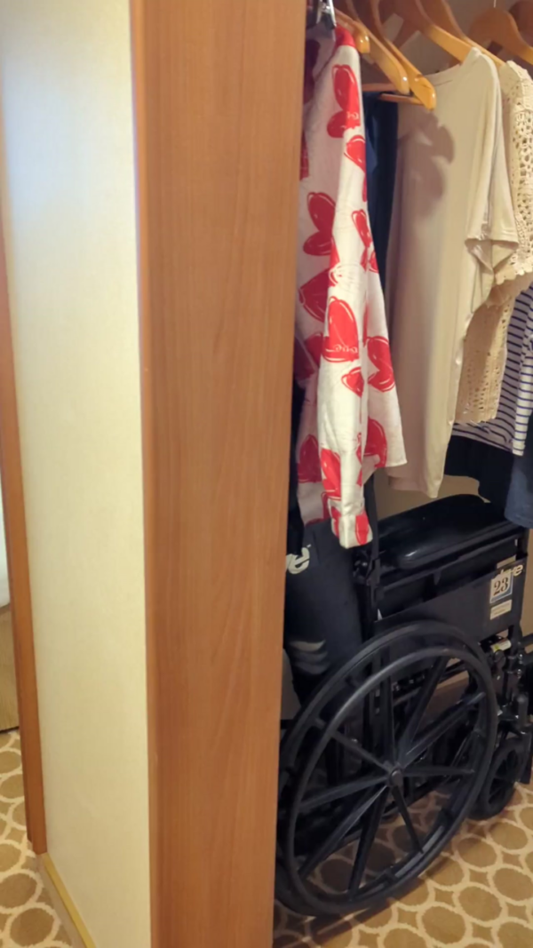 wheelchair in closet after breaking my ankle on a cruise